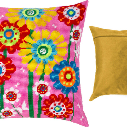 Needlepoint Pillow Kit "Multicolored daisies"