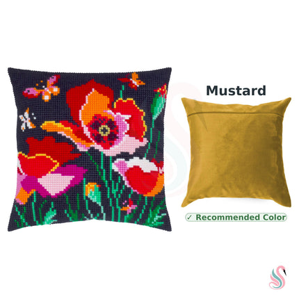 Cross Stitch Pillow Kit "Poppies with butterflies"