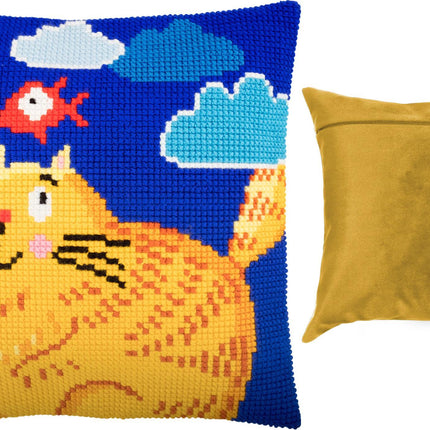 Cross Stitch Pillow Kit "Joyful Cat"