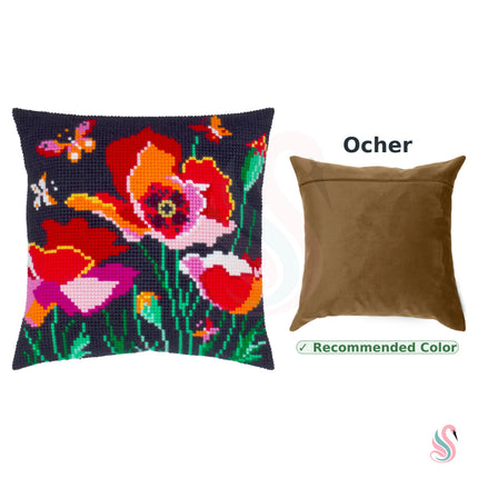 Cross Stitch Pillow Kit "Poppies with butterflies"