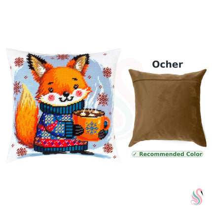 Needlepoint Pillow Kit "Warm cocoa for the fox cub"