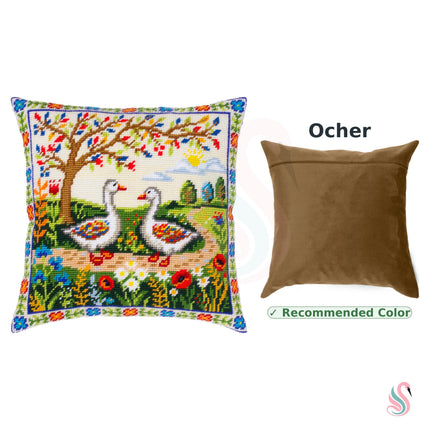 Needlepoint Pillow Kit "Geese Among the Flowers"
