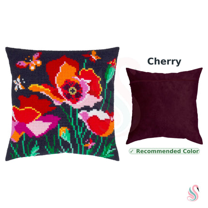 Cross Stitch Pillow Kit "Poppies with butterflies"