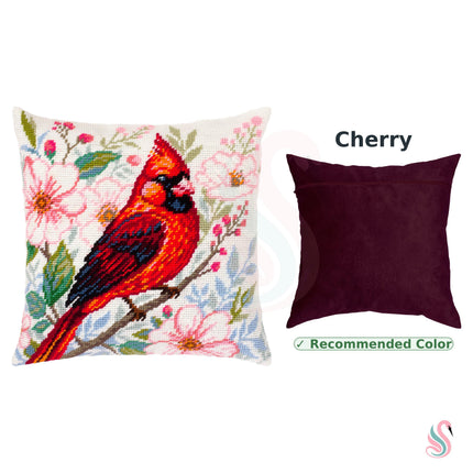 Needlepoint Pillow Kit "Cardinal Among Flowers"