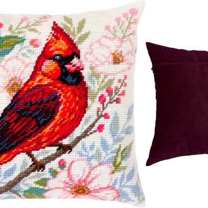 Needlepoint Pillow Kit "Cardinal Among Flowers"