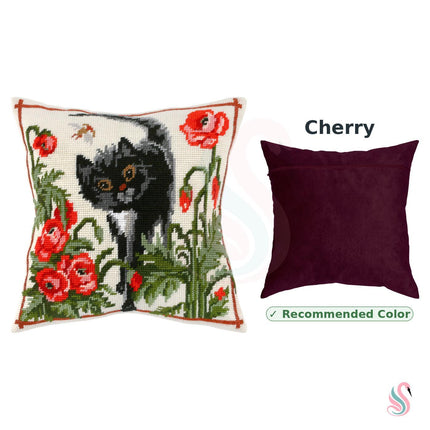 Needlepoint Pillow Kit "A Cat in Poppies"