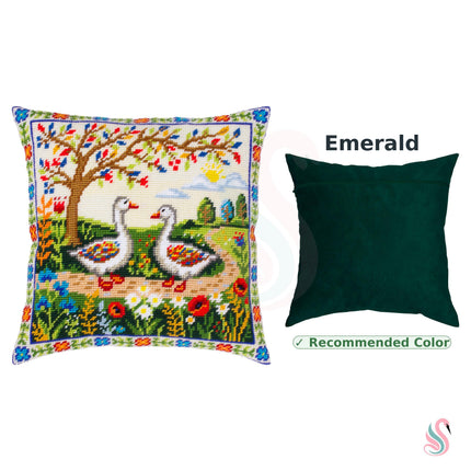 Needlepoint Pillow Kit "Geese Among the Flowers"