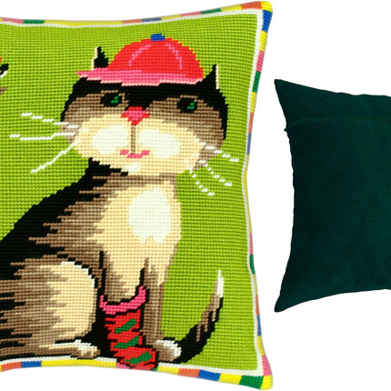 Needlepoint Pillow Kit "A Cat and a Mouse"