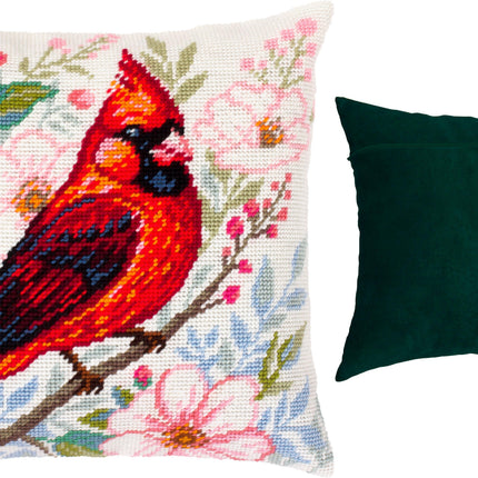Needlepoint Pillow Kit "Cardinal Among Flowers"