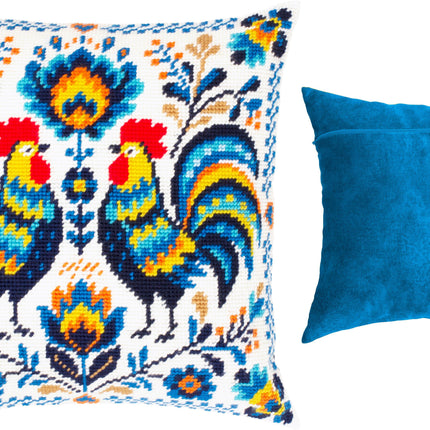 Needlepoint Pillow Kit "Colorful Roosters"