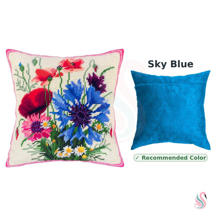 Needlepoint Pillow Kit "Poppies and Cornflowers"