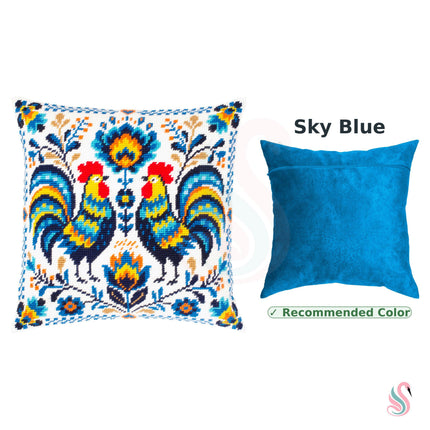 Needlepoint Pillow Kit "Colorful Roosters"