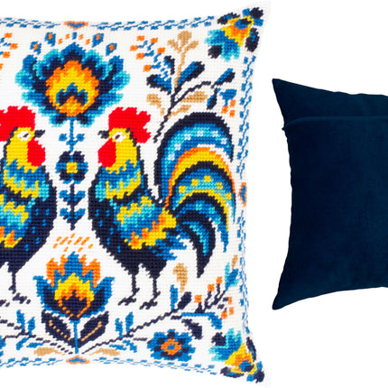 Needlepoint Pillow Kit "Colorful Roosters"