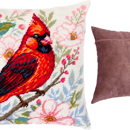 Needlepoint Pillow Kit "Cardinal Among Flowers"