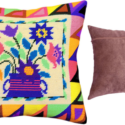 Needlepoint Pillow Kit "Folk Flowers"