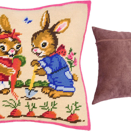 Needlepoint Pillow Kit "Rabbits the Farmers"