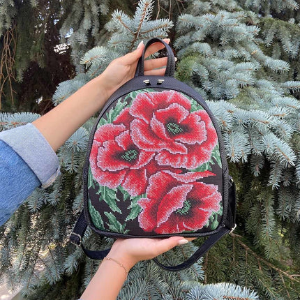 Backpack for embroidery with beads kit "Poppies"