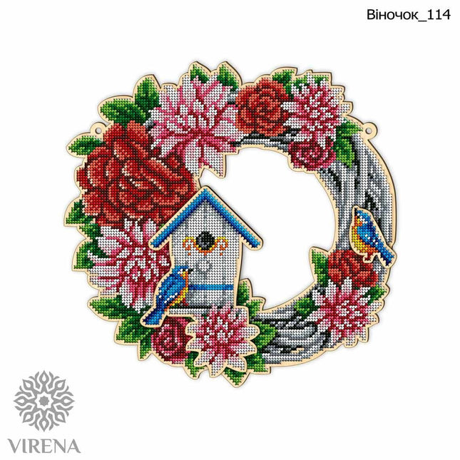 DIY Beaded Door Wreath Kit "Cozy home" Embroidery on wood, Home decoration
