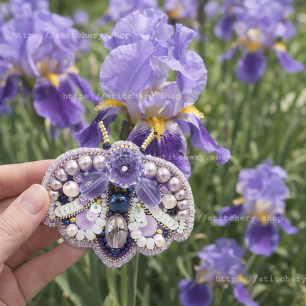 Beadwork kit for creating broоch "Purple Bug"