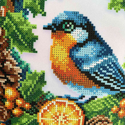 DIY Bead embroidery cushion cover kit "Christmas wreath with a bird"