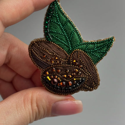Beadwork kit for creating broоch "Coffee beans"