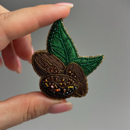 Beadwork kit for creating broоch "Coffee beans"
