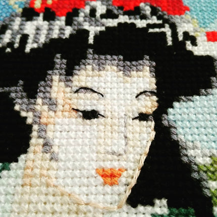 DIY Counted Cross Stitch Kit "Geisha with chrysanthemums"