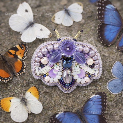 Beadwork kit for creating broоch "Purple Bug"