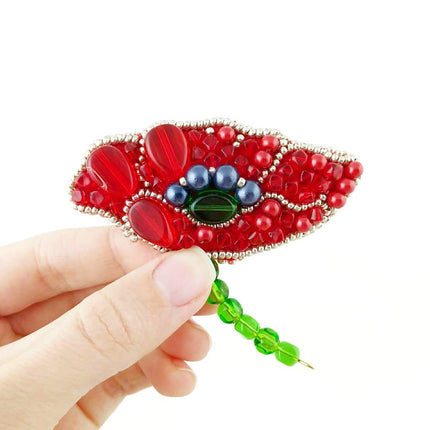 Beadwork kit for creating broоch "Red petals"
