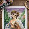 DIY Cross Stitch Kit with Printed canvas "Lady with a dog, F. Marten-Kavel"