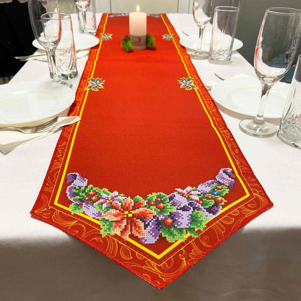 DIY Table Runner kit "Christmas Flower", Bead Embroidery Kit, Handmade table runner