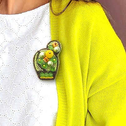 Beadwork kit for creating broоch "Bright cactus"