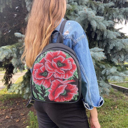 Backpack for embroidery with beads kit "Poppies"