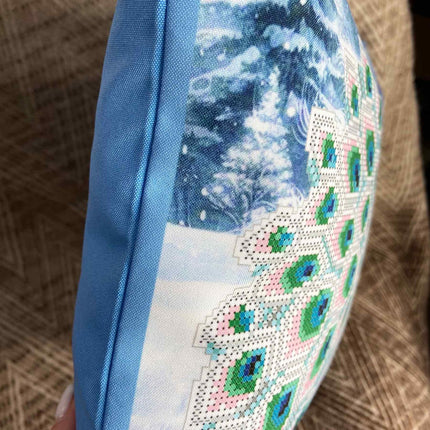 DIY Bead embroidery cushion cover kit "Winter peacock"