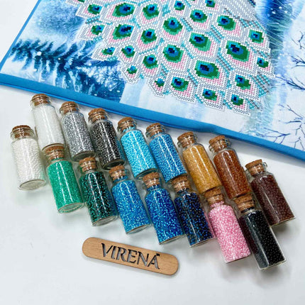 DIY Bead embroidery cushion cover kit "Winter peacock"