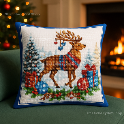 DIY Bead embroidery cushion cover kit "Christmas Deer"