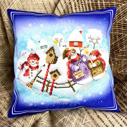 DIY Bead embroidery cushion cover kit "Snowmen"