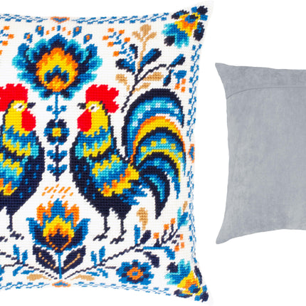 Needlepoint Pillow Kit "Colorful Roosters"