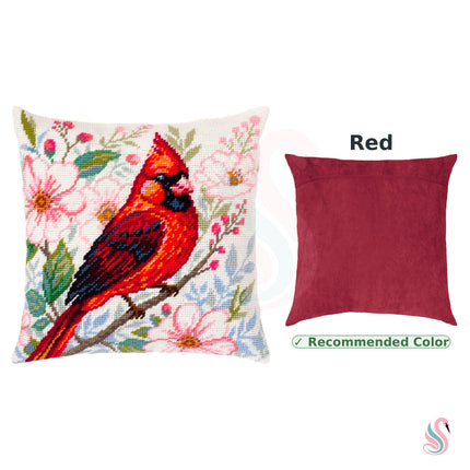 Needlepoint Pillow Kit "Cardinal Among Flowers"