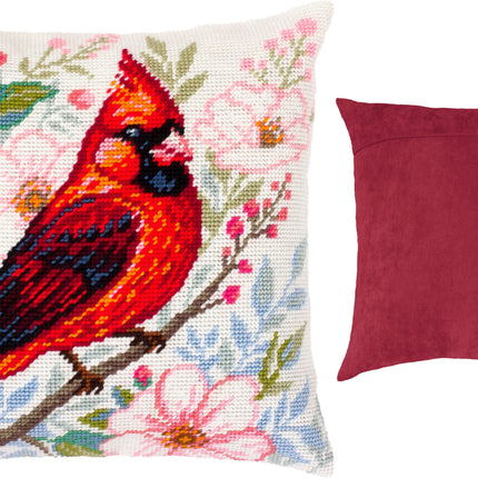Needlepoint Pillow Kit "Cardinal Among Flowers"