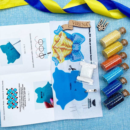 Beadwork kit for creating broоch "Bells with Blue Ribbon"