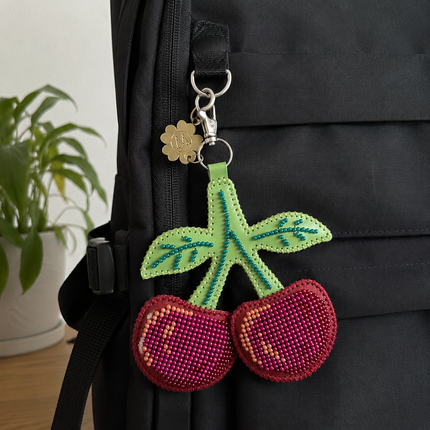Bead Embroidery Charm Kit on Faux Leather – «Cherry »