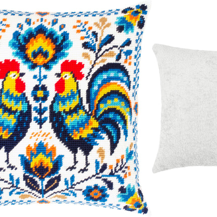 Needlepoint Pillow Kit "Colorful Roosters"