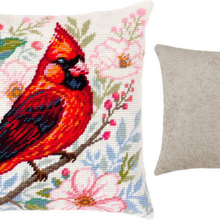 Needlepoint Pillow Kit "Cardinal Among Flowers"