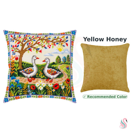 Needlepoint Pillow Kit "Geese Among the Flowers"