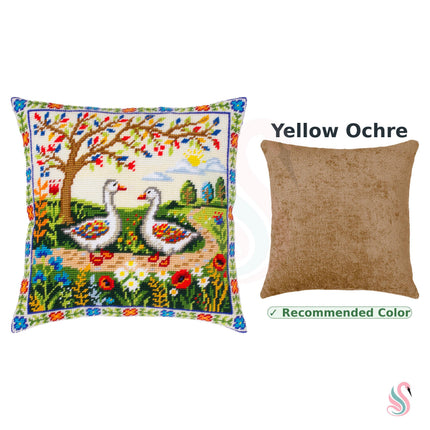 Needlepoint Pillow Kit "Geese Among the Flowers"