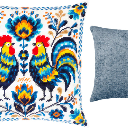 Needlepoint Pillow Kit "Colorful Roosters"