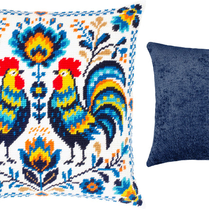 Needlepoint Pillow Kit "Colorful Roosters"