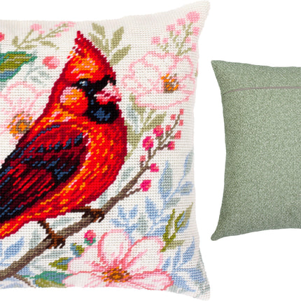 Needlepoint Pillow Kit "Cardinal Among Flowers"