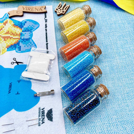 Beadwork kit for creating broоch "Bells with Blue Ribbon"